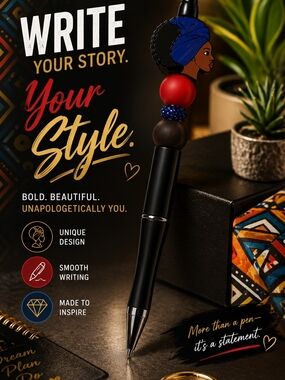 Black Ballpoint Pen with Red & Blue Accent Beads